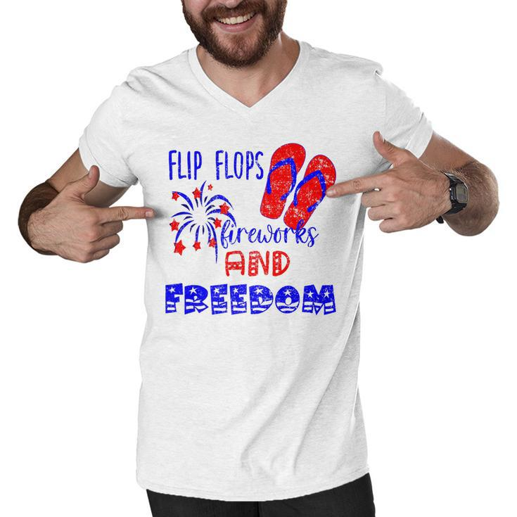 July 4Th Flip Flops Fireworks & Freedom 4Th Of July Party   Men V-Neck Tshirt