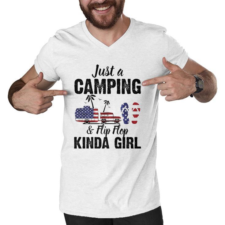 Just A Camping And Flip Flop Kinda Girl 4Th Of July Men V-Neck Tshirt