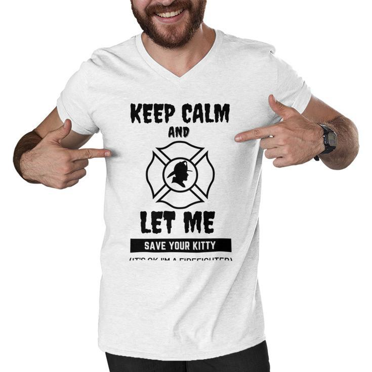 Keep Calm And Let Me Save Your Kitty Men V-Neck Tshirt