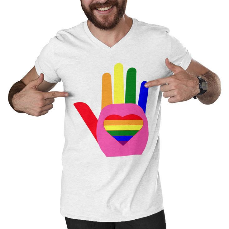 Lgbt Pride Month  Lgbt History Month Slogan Shirt Lgbt Hand Men V-Neck Tshirt