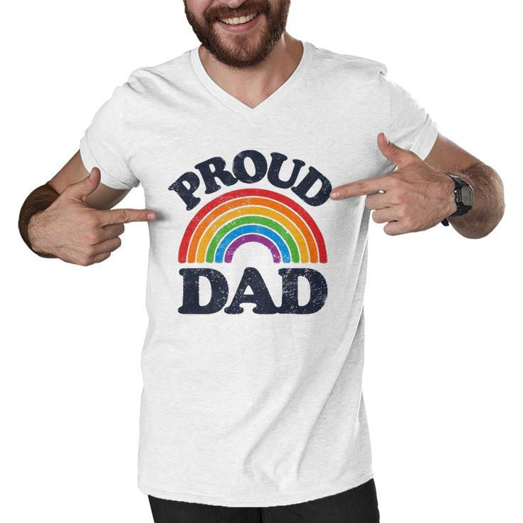 Lgbtq Proud Dad Gay Pride Lgbt Ally Rainbow Fathers Day Men V-Neck Tshirt