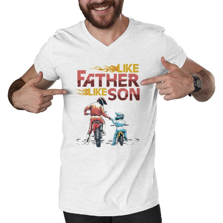 Like Dad Like Son Motocross Dirt Bike Fathers Day Men V-Neck Tshirt