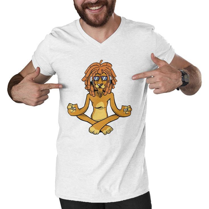 Lion Doing Meditation - Funny Yoga Men V-Neck Tshirt