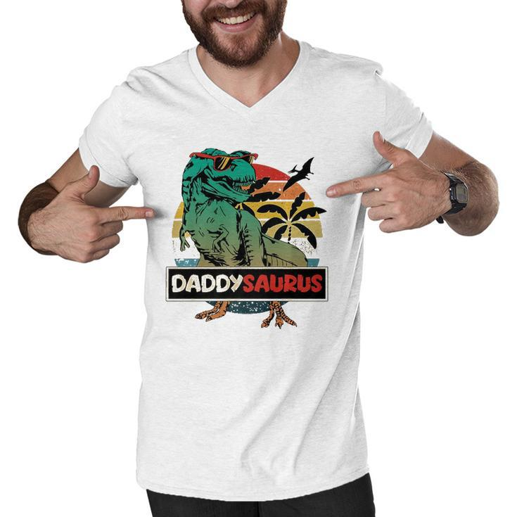 Matching Family Daddysaurusrex Fathers Day Dad Men V-Neck Tshirt