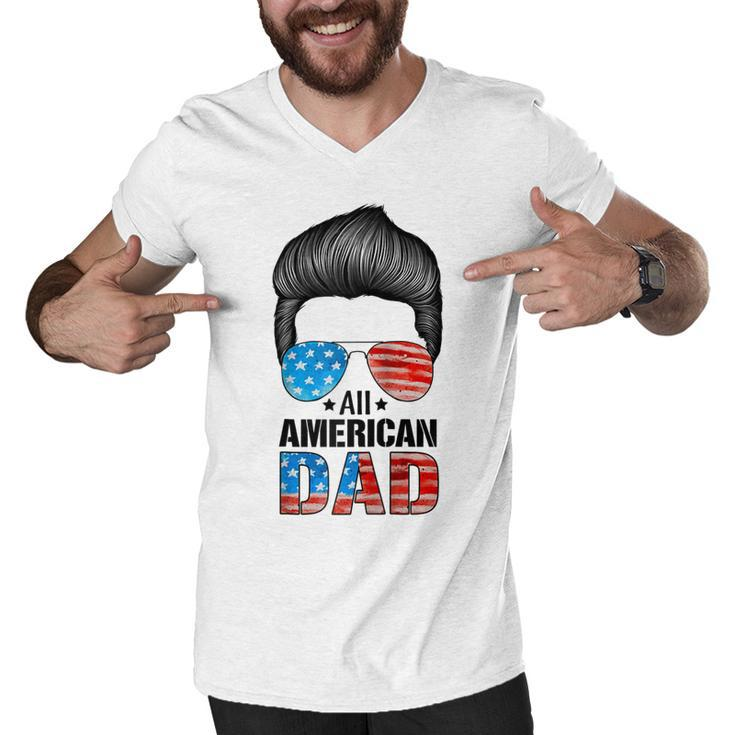 Mens All American Dad 4Th Of July  Fathers Day Beard Mens  Men V-Neck Tshirt