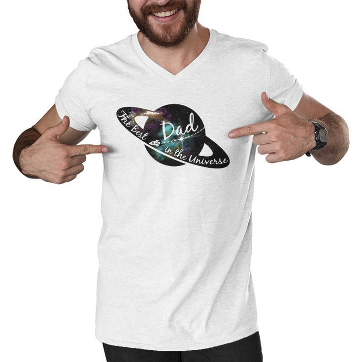 Mens Best Dad In The Universe Fathers Day - Space Nebula Gift Men V-Neck Tshirt