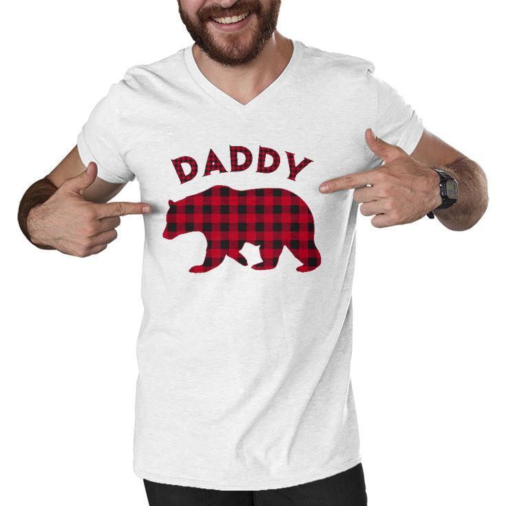 Mens Daddy Bear Red Plaid Christmas Buffalo Pajama Gift Men V-Neck Tshirt