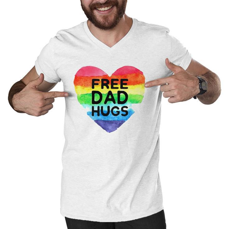 Mens Free Dad Hugs  Rainbow Heart Flag Gay Lgbt Pride Month Men V-Neck Tshirt