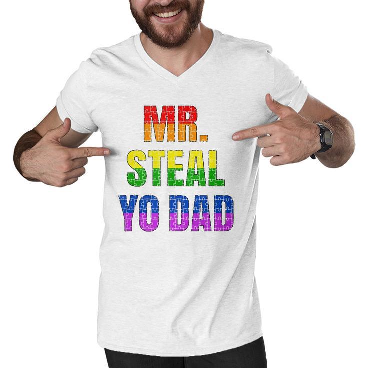 Mens Mister Steal Your Dad Gay Pride Jokes Men V-Neck Tshirt