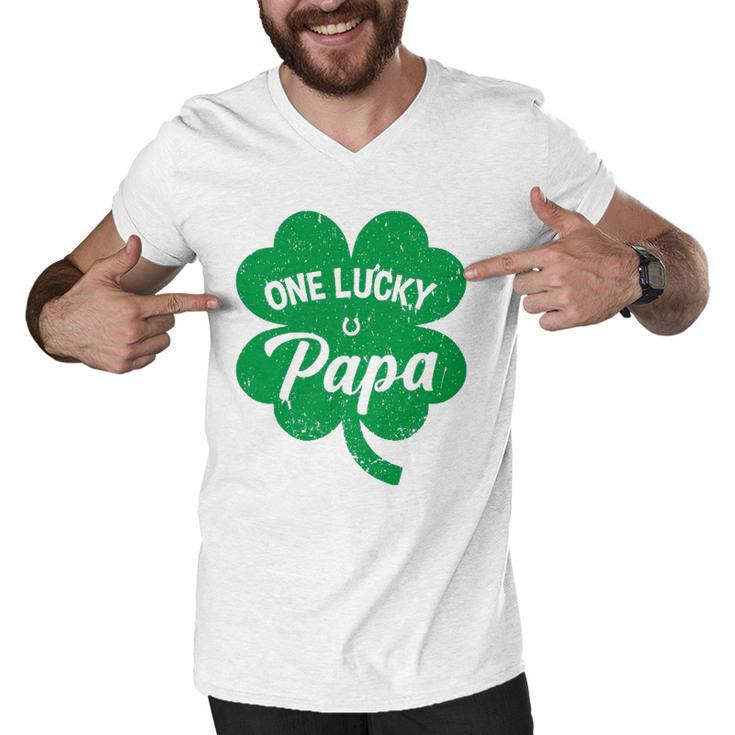 Mens One Lucky Papa Shamrock Four Leaf Clover St Patricks Day Mom Men V-Neck Tshirt