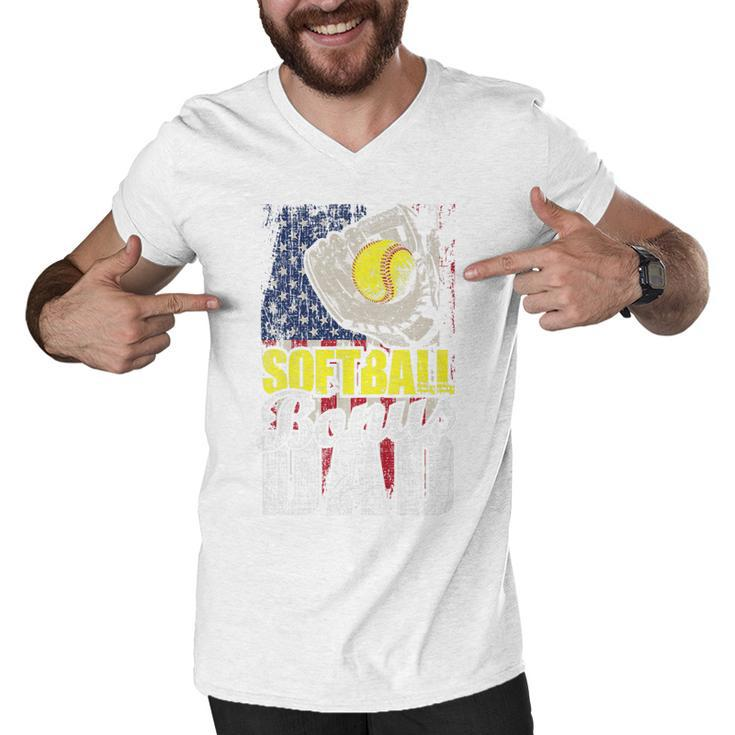 Mens Patriotic Softball Bonus Dad 4Th Of July   Men V-Neck Tshirt