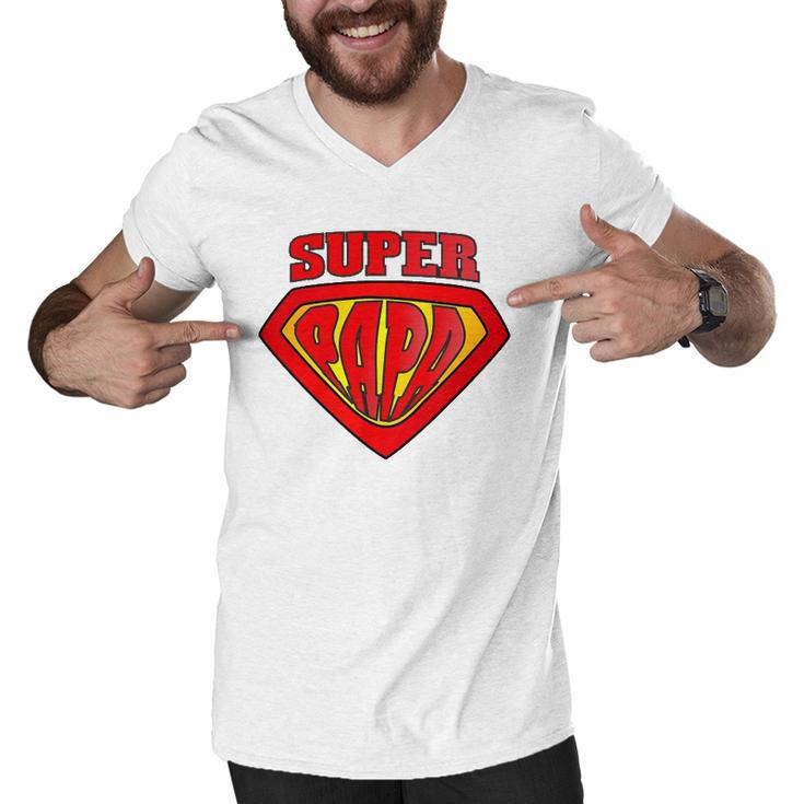 Mens Superhero Super Papa Father Day Dad Gift Men V-Neck Tshirt