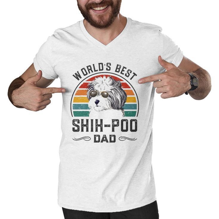 Mens Worlds Best Shih Poo Dad Vintage Dog Dad Men V-Neck Tshirt