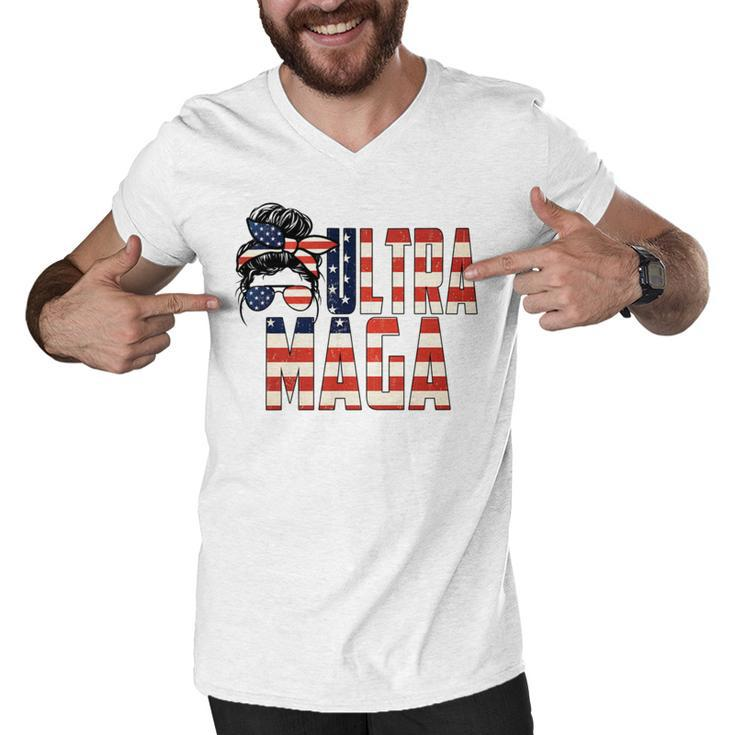 Messy Bun Ultra Maga Flag Sublimation Men V-Neck Tshirt
