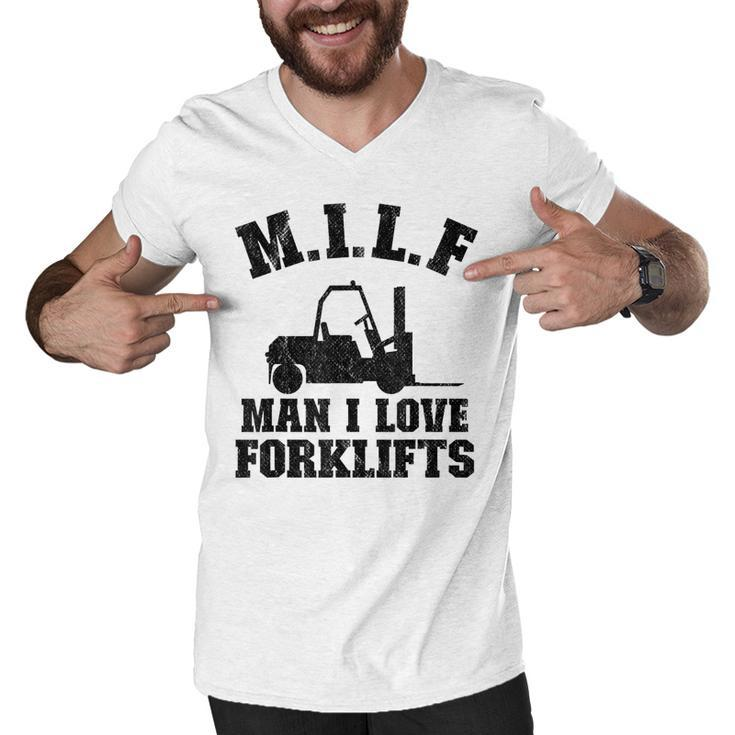 MILF Man I Love Forklifts Jokes Funny Forklift Driver  Men V-Neck Tshirt