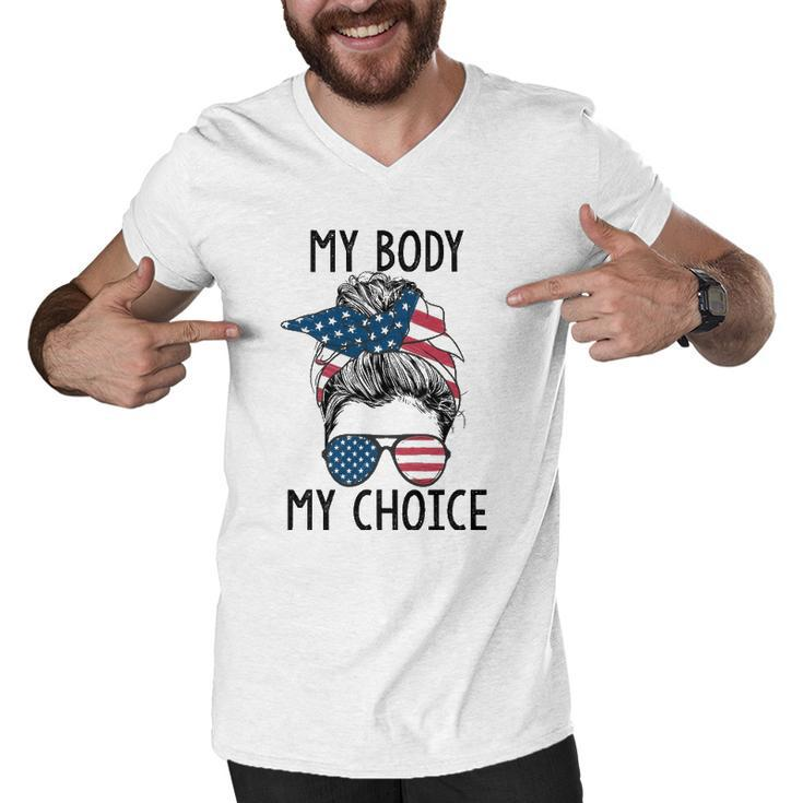 My Body My Choice Pro Choice Messy Bun Us Flag Feminist Men V-Neck Tshirt