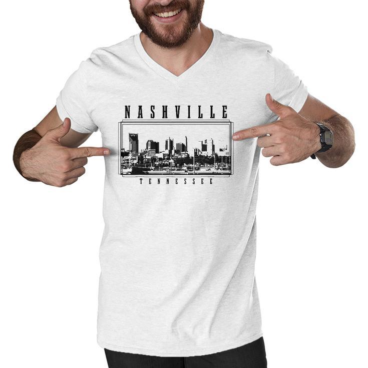 Nashville Tennessee Vintage Skyline Country Music City Men V-Neck Tshirt