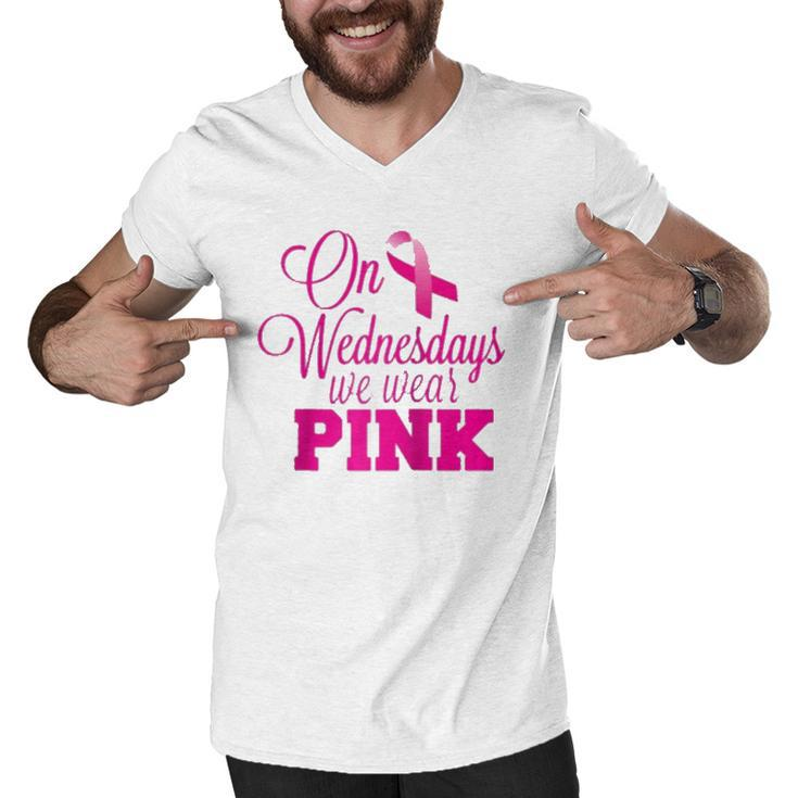 On Wednesdays We Wear Pink Breast Cancer Awareness Raglan Baseball Tee Men V-Neck Tshirt