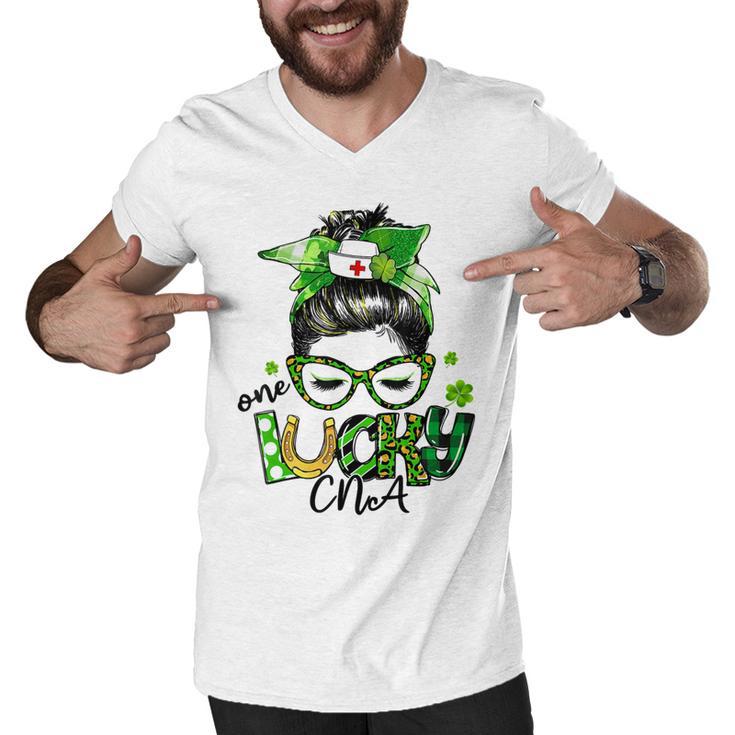 One Lucky Cna Messy Bun Shamrocks St Patricks Day Men V-Neck Tshirt