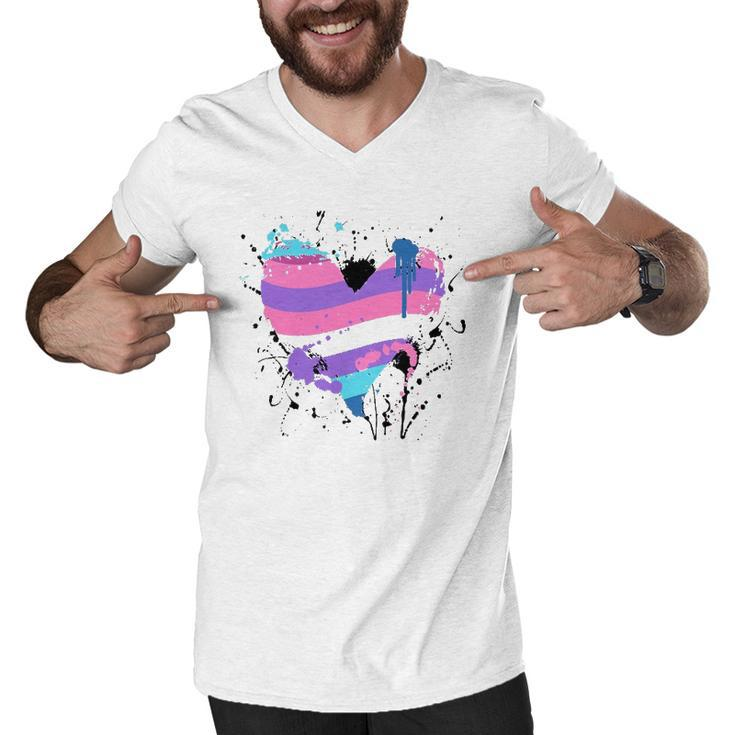 Paint Splash Bigender  Heart Gender Bigender Pride Flag Men V-Neck Tshirt