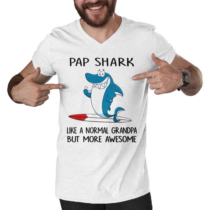 Pap Grandpa Gift Pap Shark Like A Normal Grandpa But More Awesome Men V-Neck Tshirt