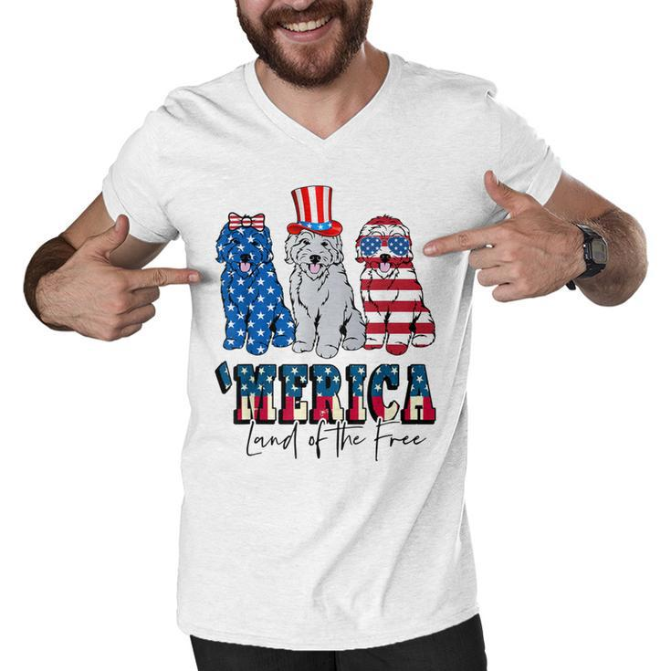Patriotic Goldendoodle Dog 4Th Of July America Usa Flag  Men V-Neck Tshirt