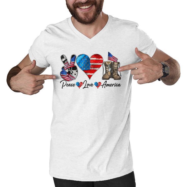 Peace Love America Vintage 4Th Of July Western America Flag Men V-Neck Tshirt