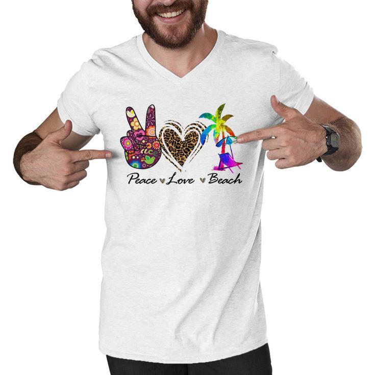 Peace Love Beach Summer Vacation Beach 185 Shirt Men V-Neck Tshirt