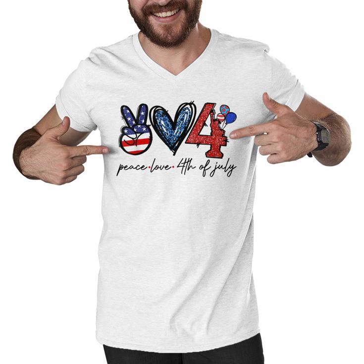 Peace Love Freedom 4Th Of July Independence Day  Men V-Neck Tshirt