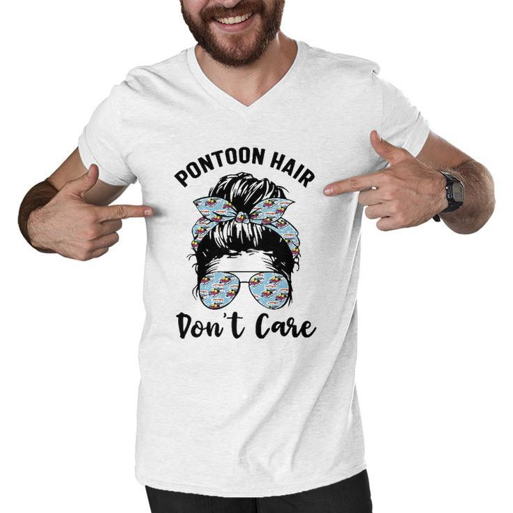 Pontoon Captain Boating Pontoon Hair Dont Care Messy Bun Men V-Neck Tshirt