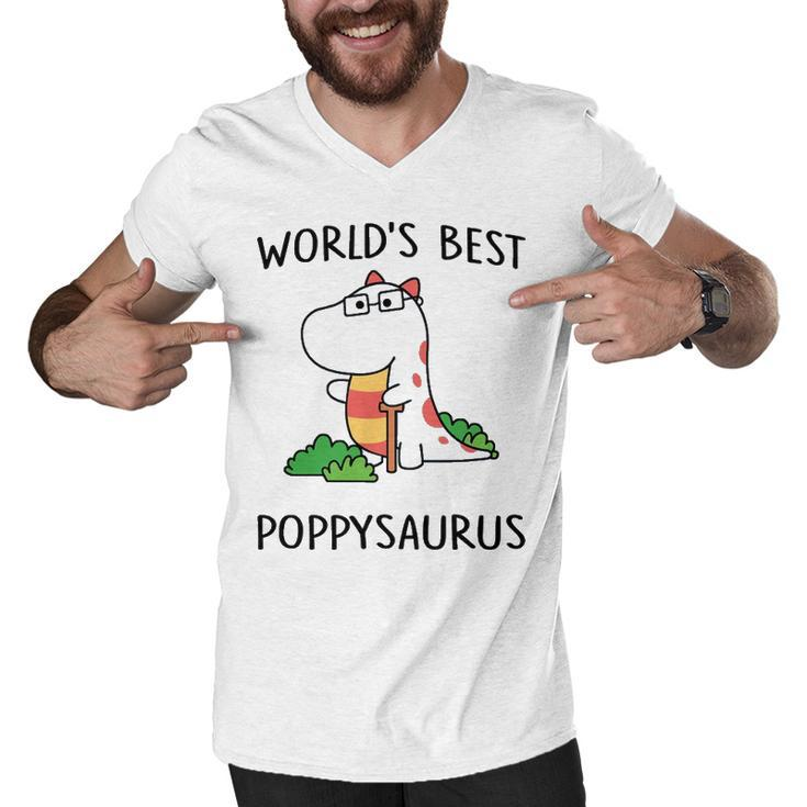 Poppy Grandpa Gift   Worlds Best Poppysaurus Men V-Neck Tshirt