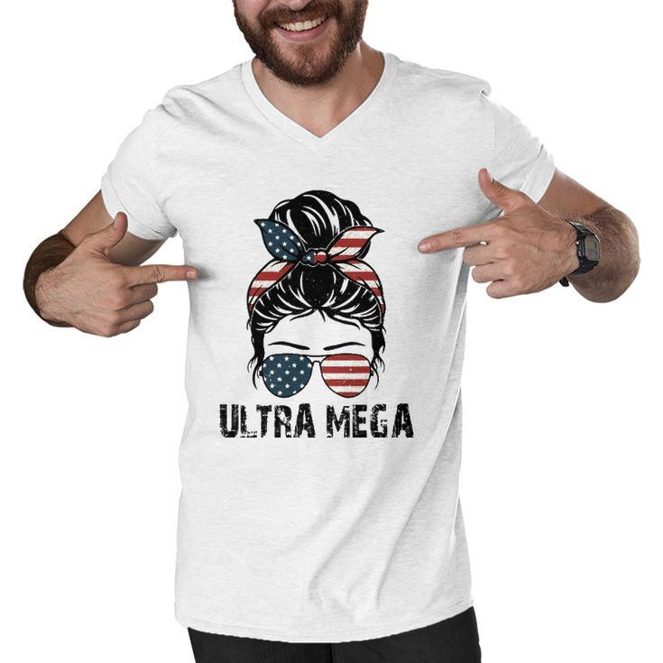 Pro Trump Ultra Maga Messy Bun Vintage Usa Flag Men V-Neck Tshirt