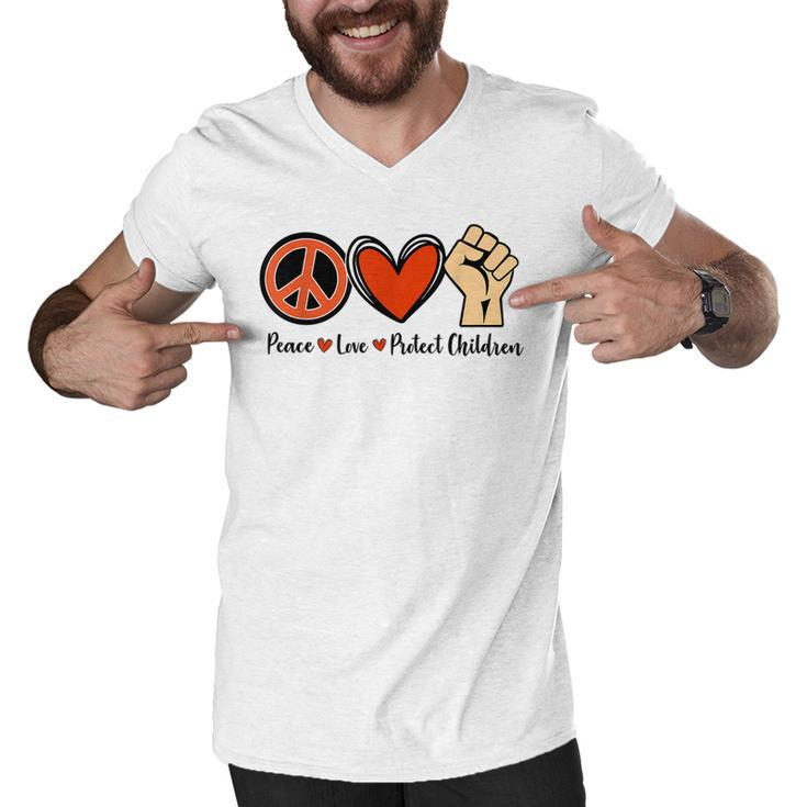 Protect Our Kids End Guns Violence Wear Orange Peace Sign  Men V-Neck Tshirt