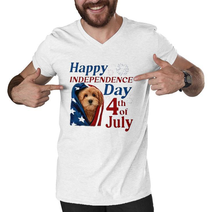 Red Goldendoodle Happy Independence Day 4Th Of July American Flag Men V-Neck Tshirt