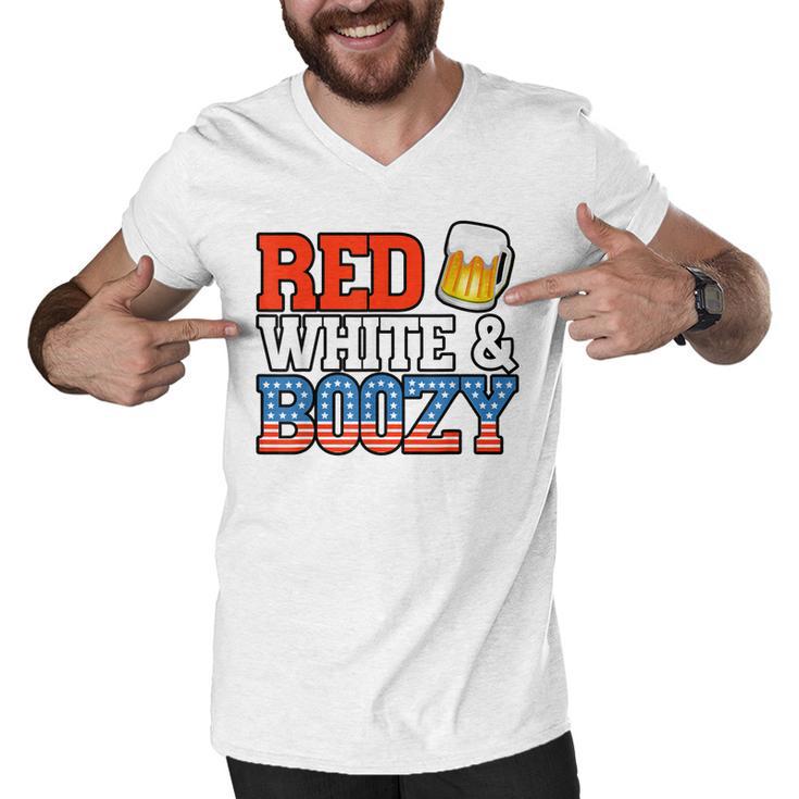 Red White And Boozy Funny 4Th Of July Drinking Crew Party Men V-Neck Tshirt