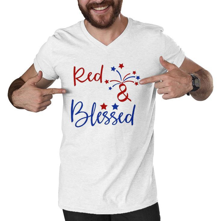Red White Blessed  4Th Of July Cute Patriotic America Men V-Neck Tshirt