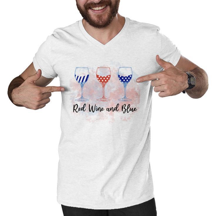 Red Wine  Blue  4Th Of July  Wine Red  White Blue Wine Glasses Men V-Neck Tshirt