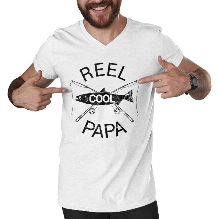 Reel Cool Papa Funny Fathers Day Gift Fishing Grandpa Dad  Men V-Neck Tshirt