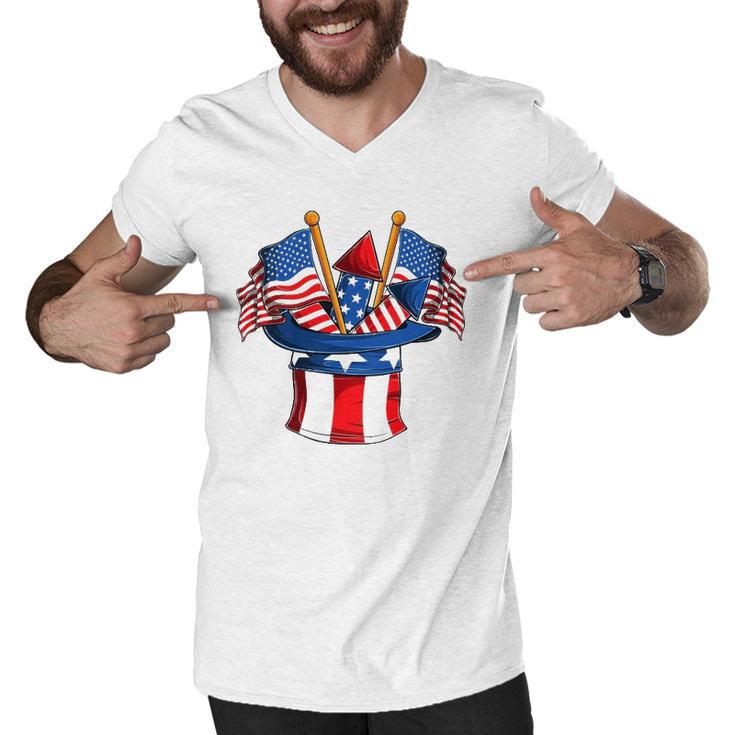 Retro 4Th Of July Hat Patriotic American Flag Vintage Men V-Neck Tshirt