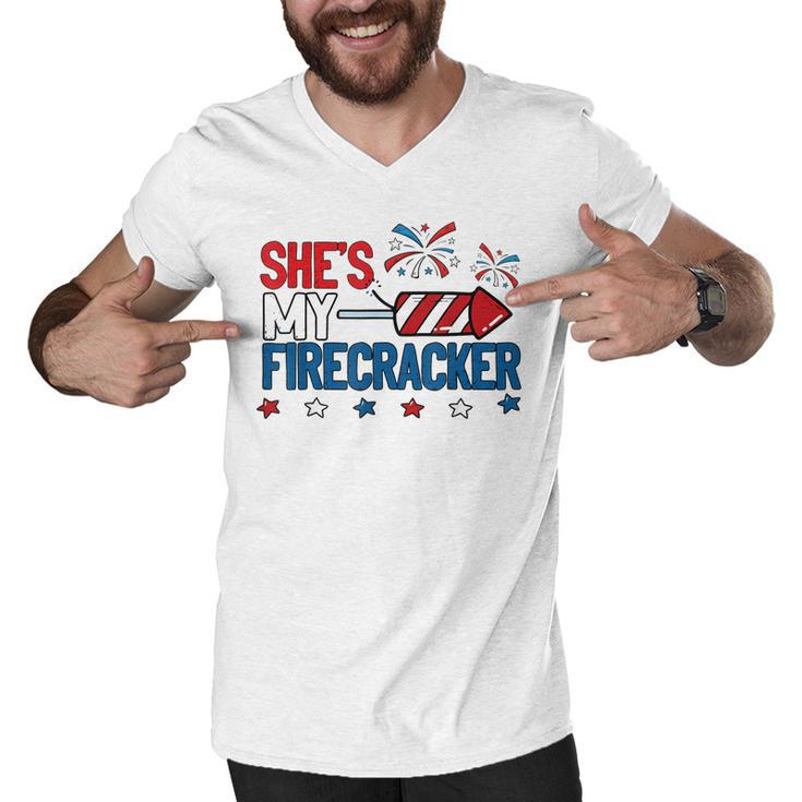 Shes My Firecracker 4Th July Matching Couples His And Hers  Men V-Neck Tshirt