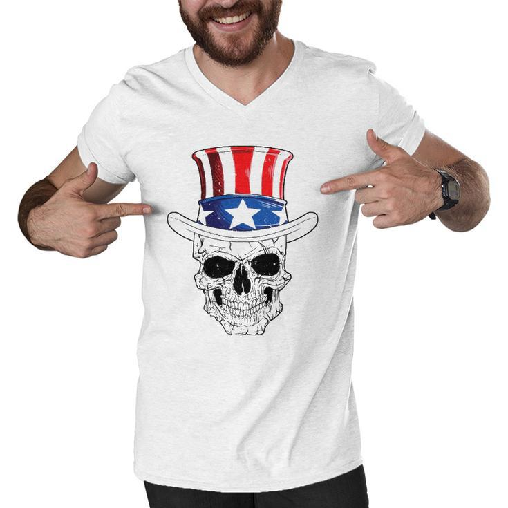 Skull 4Th Of July Uncle Sam American Flag Men Women Men V-Neck Tshirt