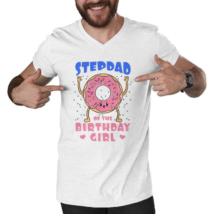 Stepdad Of The Birthday Girl Donut Bday Party Stepfather Men V-Neck Tshirt