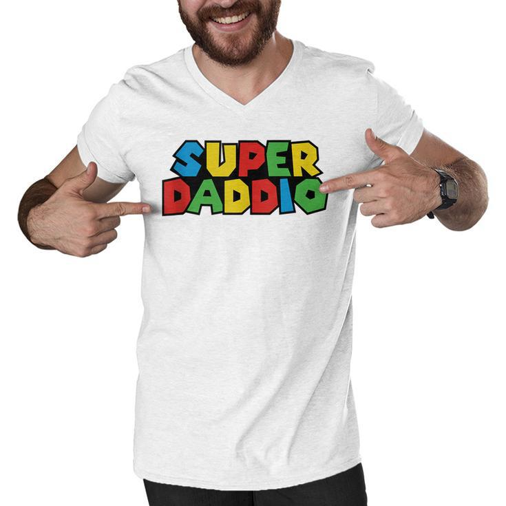 Super-Daddio Funny Gamer Dad Fathers Day Video Game Lover  Men V-Neck Tshirt