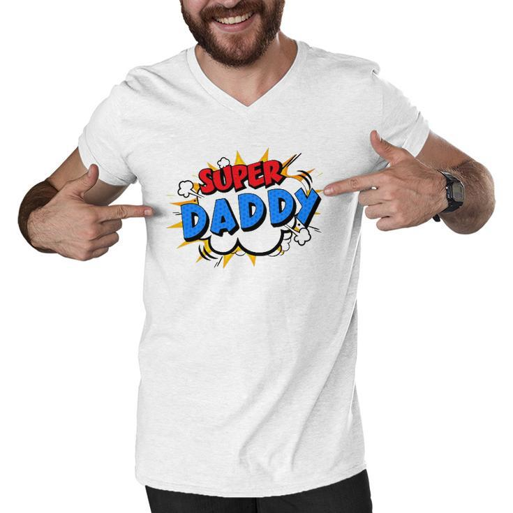 Super Daddy Cartoon Bubble Retro Comic Style Men V-Neck Tshirt