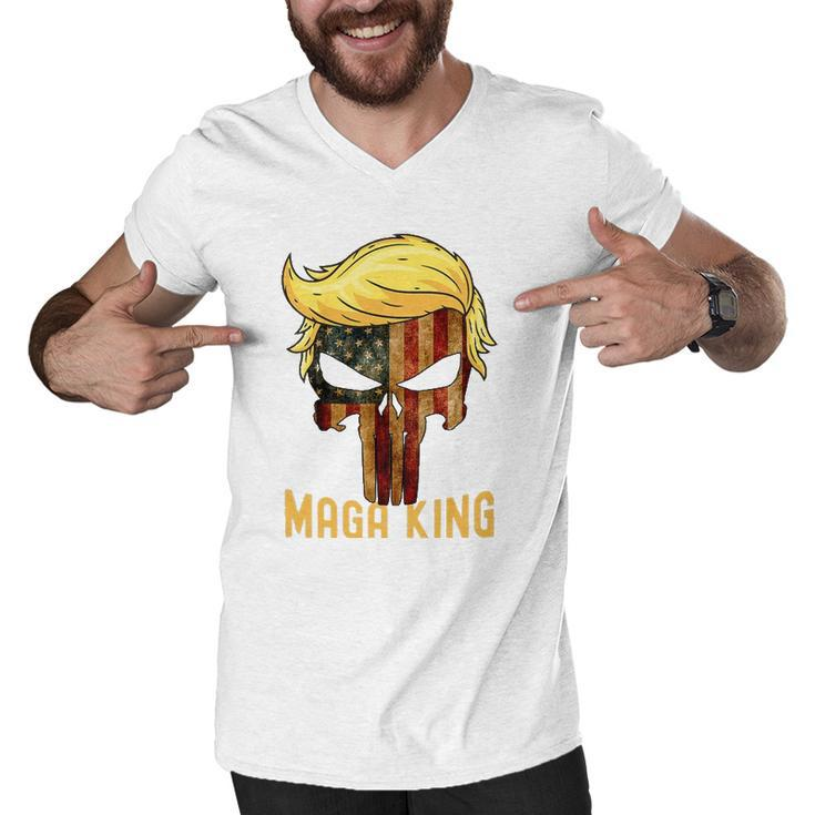 The Great Maga King  Donald Trump Skull Maga King Men V-Neck Tshirt