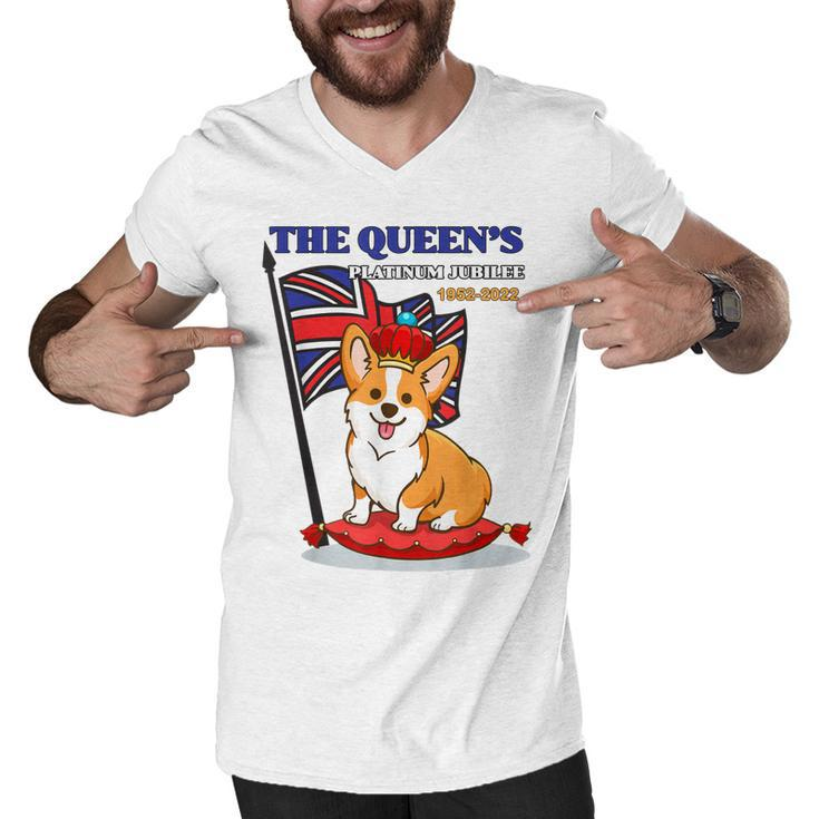 The Queen’S Platinum Jubilee 1952-2022 Corgi Union Jack  Men V-Neck Tshirt