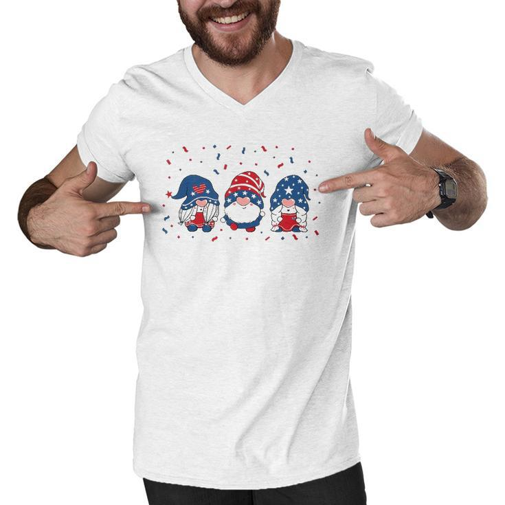 Three Gnomes Celebrating Independence Usa Day 4Th Of July  Men V-Neck Tshirt