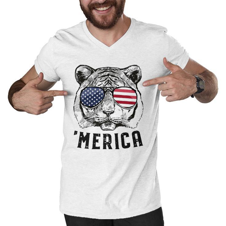 Tiger American Flag 4Th Of July Merica Sunglasses Men V-Neck Tshirt