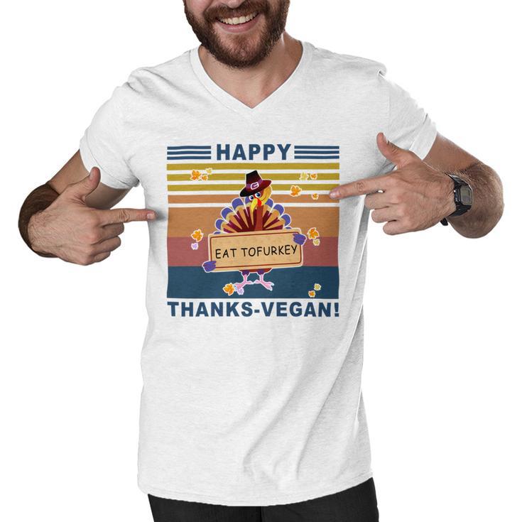 Turkey Happy Thanks Vegan Turkey Vintage Retro Men V-Neck Tshirt