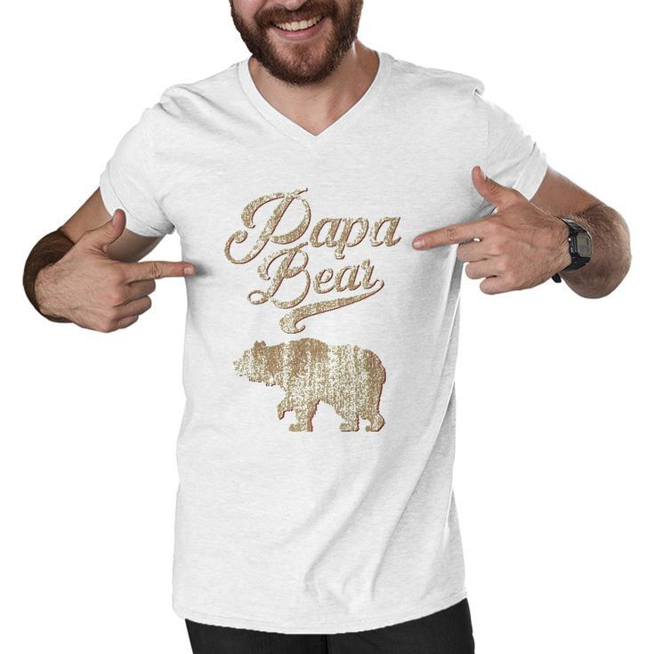 Vintage Papa Bear Dad Fathers Day Father Gift Tee Men V-Neck Tshirt